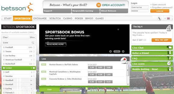 ブックメーカー”betsson”の登録ページへ