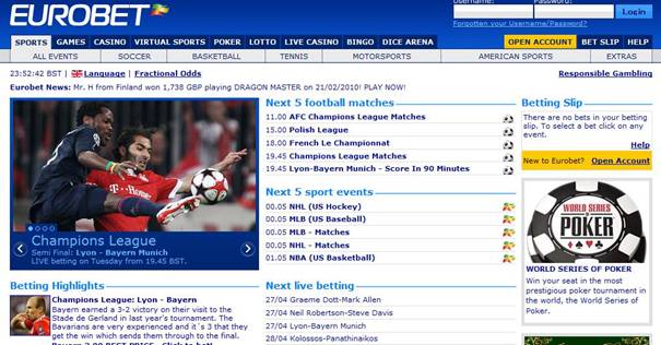 ブックメーカー”EUROBET”の登録ページへ