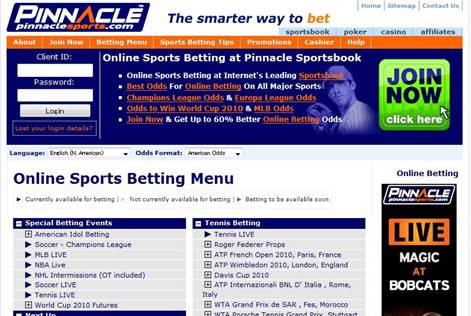 ブックメーカー”PINNACLE”の登録ページへ