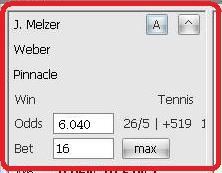 RebelBetting>Bet画面>ブックメーカー”Pinnacle”>オッズとBetの部分の拡大