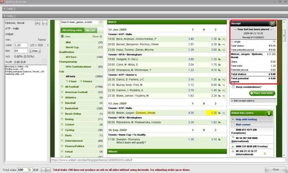 RebelBetting>Bet画面>ブックメーカー”Unibet”>Bet成立
