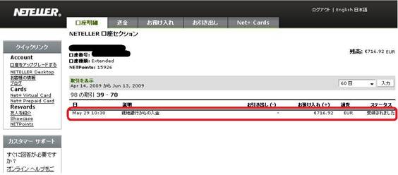 Neteller>Extended口座>取引を表示
